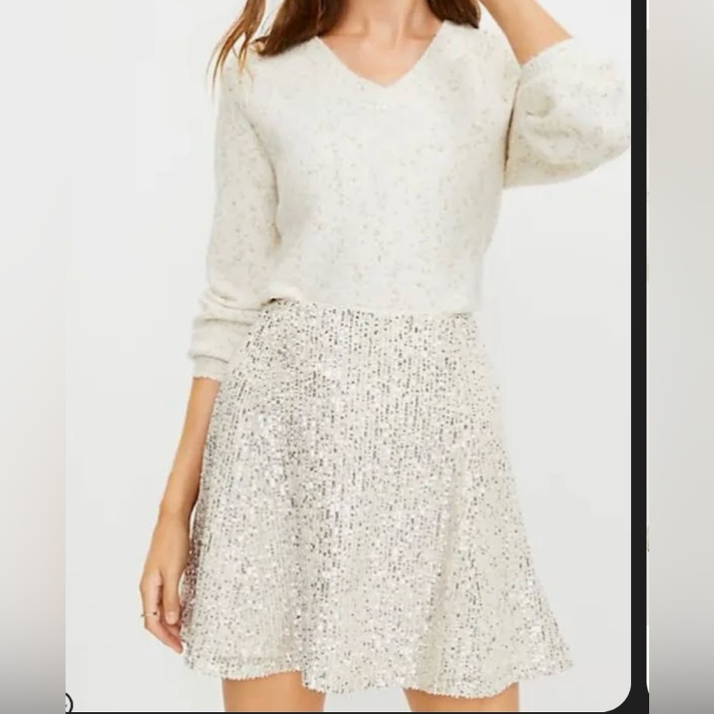 LOFT Cream and Silver Mini Skirt